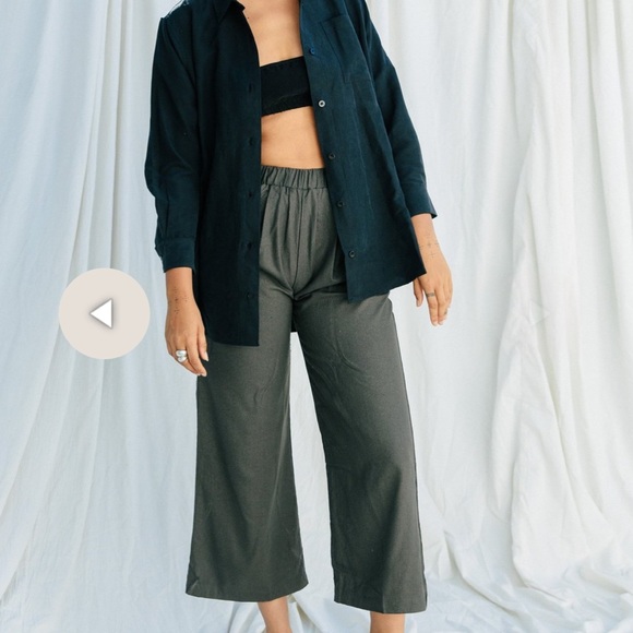 Ozma Crop Wide Leg, Regen Silk Noil, Olive, Small - Picture 1 of 5